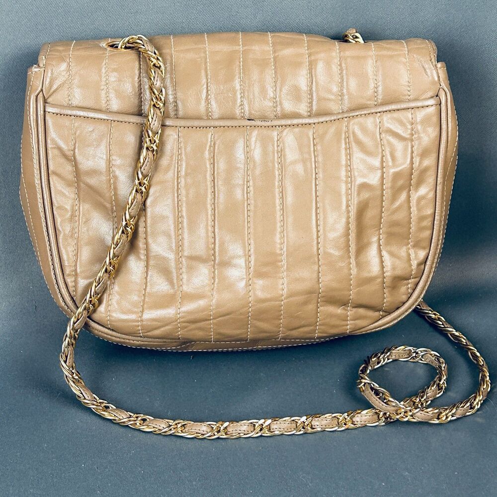 Meyers Vintage Taupe Leather Quilted Shoulder Bag Purse 9" X 7" - Picture 13 of 14